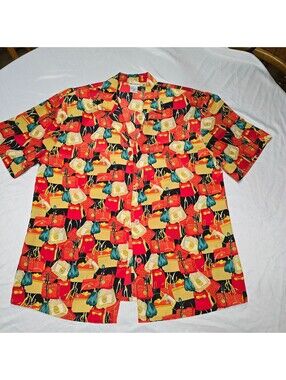 Vintage 90s Nicola Purse Pattern Blouse Size 14 Maximalist Novelty Camp Shirt